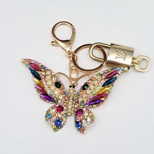 Authentic Louis Vuitton Gold Padlock & Key 🔒Unbranded Butterfly Charm Keychain